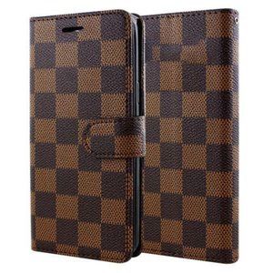 iPhone 14 models Valreda LUXion Brown Checker Flip Wallet Case
